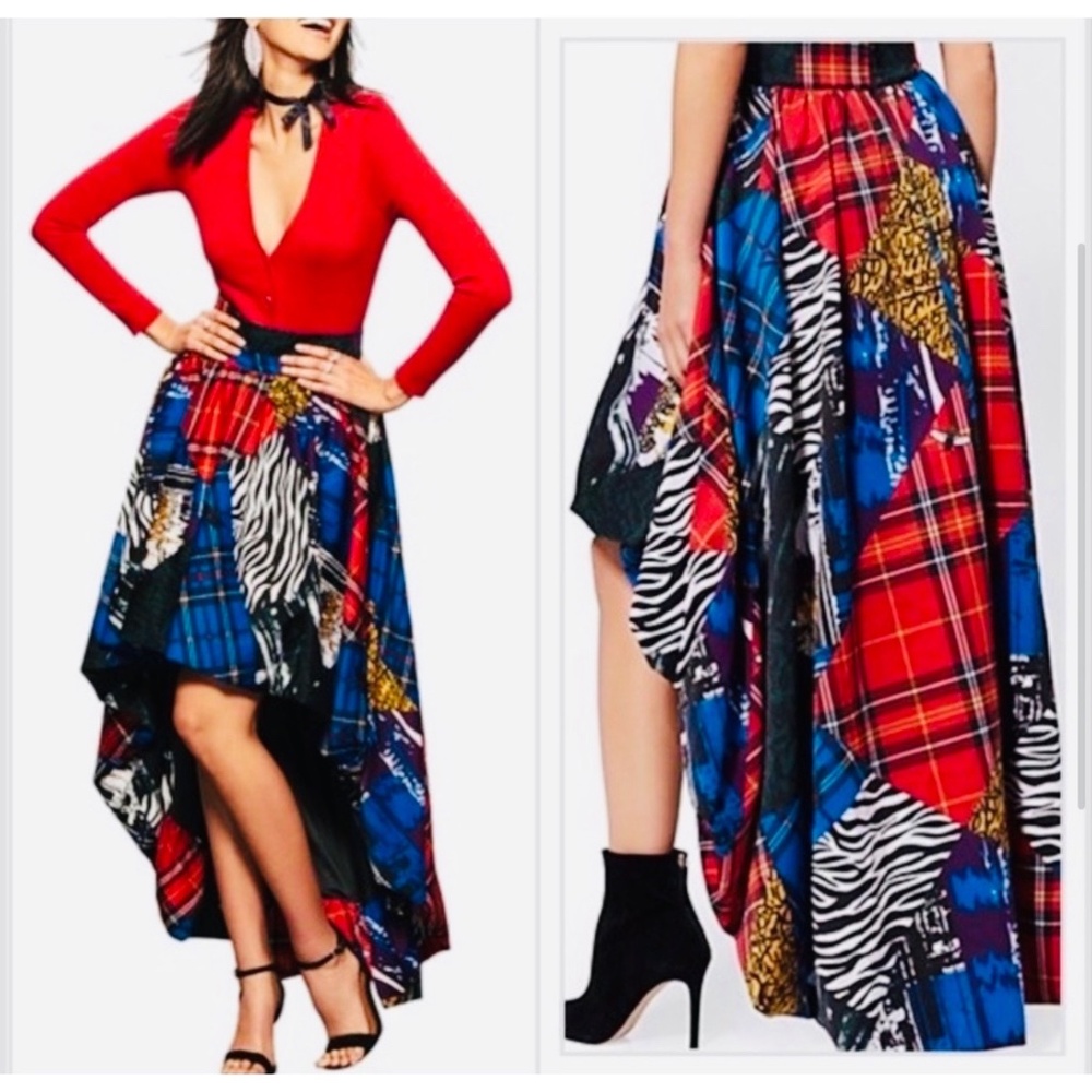 7th Avenue NY & Co High/ Low Bubble Mixed Print Patchwork Maxi Skirt, Med & Lar